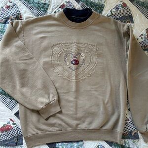 Vintage Crewneck with
Embroidered Heart Detail